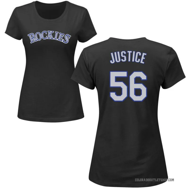 Evan Justice Women's Black Colorado Rockies Roster T-Shirt -
