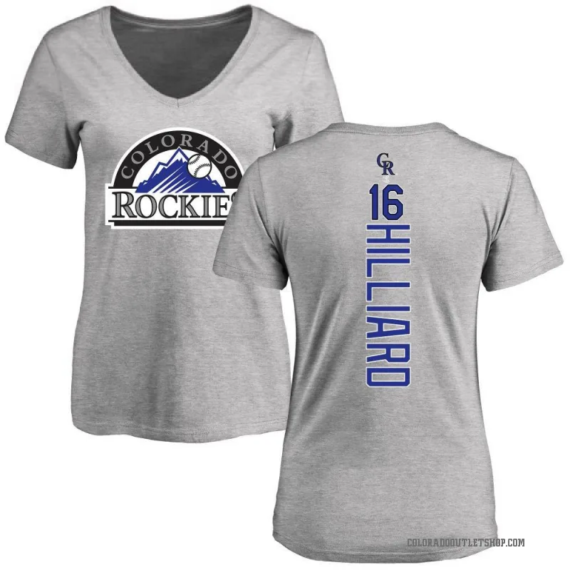 Sam Hilliard Women's Ash Colorado Rockies Backer Slim Fit T-Shirt -